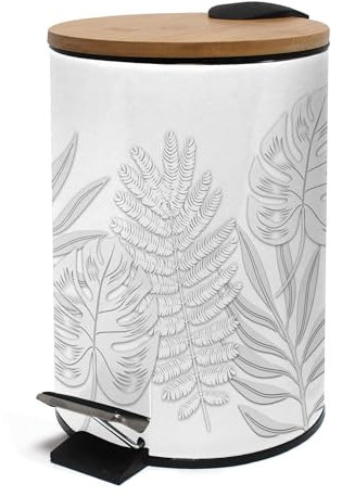 Douceur d'Intérieur, Poubelle à Pédale (3 L) Amber, Métal Imprimé et Bambou