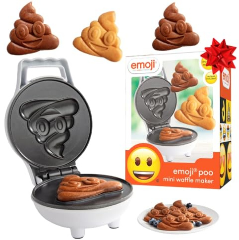Emoji Poop Mini Waffle Maker, 4 Waffler Iron Makes Poo Shaped Pancakes