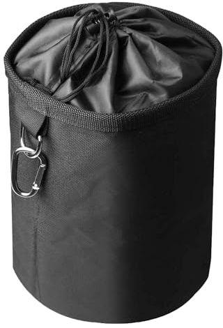 Sacchetto per mollette da bucato, 15 x 20 cm, nero, con moschettoni e chiusura a cordino, impermeabile, per contenere fino a 100 – 150 mollette