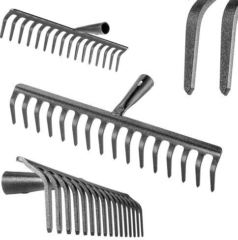KADAX Gartenharke ohne Stiel, Gartenrechen aus Stahl, Rasenrechen für Gartenpflege, Robuste Rasenharke, Rechen zum Harken, Harke für Rasen, Gartenwerkzeug (Rechteckig 16 Zinken)