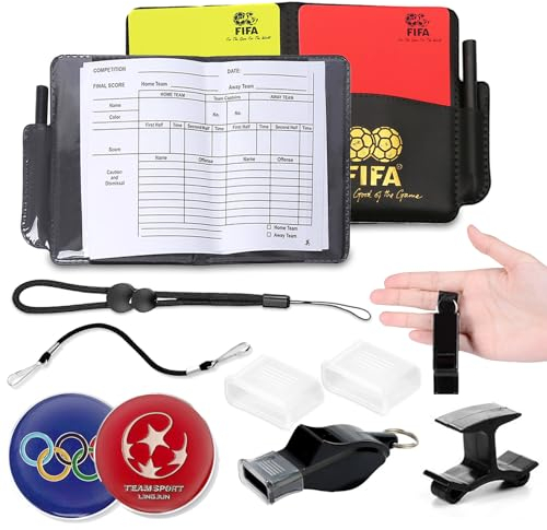 XSYKJGS Schiedsrichter Set, Fußball Schiedsrichter Karten Set mit PVC Rote Gelbe Karte, Pfeifen-Schlüsselband, Kurzes Schlüsselband, Doppelclip und Tasche Punktebuch für Fußballspiel Schulsport Sport