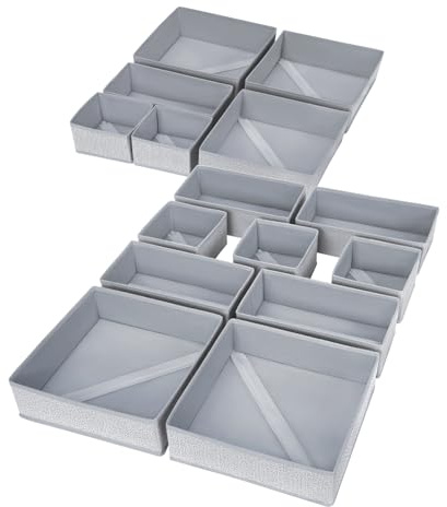 DIMJ 15Pack Fabric Drawer Dividers for Closet, Wardrobe, Bedroom, Nursery | for Clothes, Underwear, Socks, Bra, Jeans, Makeup, Accessories, Wardrobe Storage Organiser Set