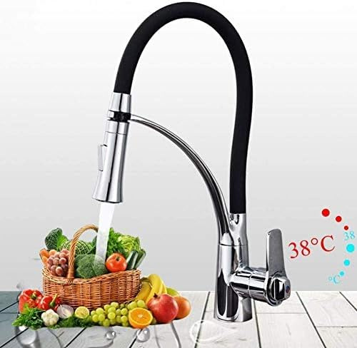 REPLYSAT Kitchen Taps Kitchen Tap Faucet Thermostat Kitchen Faucet Pull Down Sprayer 360 Rotation Bathroom Kitchen Mixer Brass Black Rubber Hot and Cold Taps