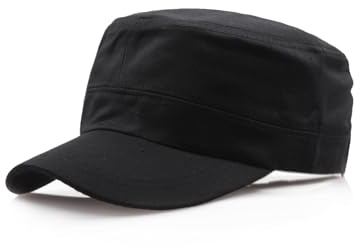 Washed Cotton Basic Cadet Army Cap Everyday Military Style Hat Vintage Flat Top Cap Black