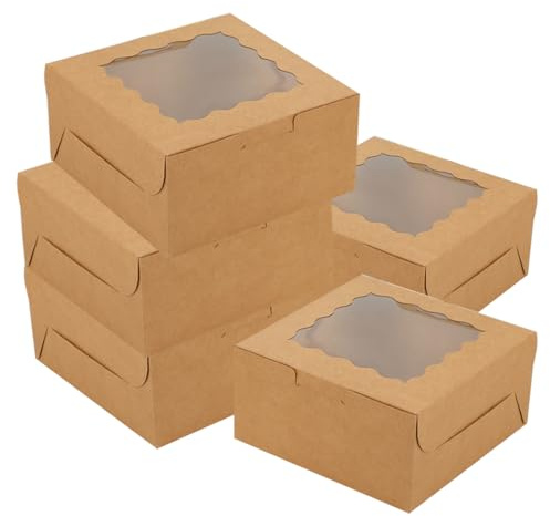 MoFarbe Presentlådor Kraft kaklådor med fönster – set med 20 papperslådor kartonglådor med lock papper godislådor för jul födelsedagar bröllopsfest presenter (20 x 20 x 6,3 cm)