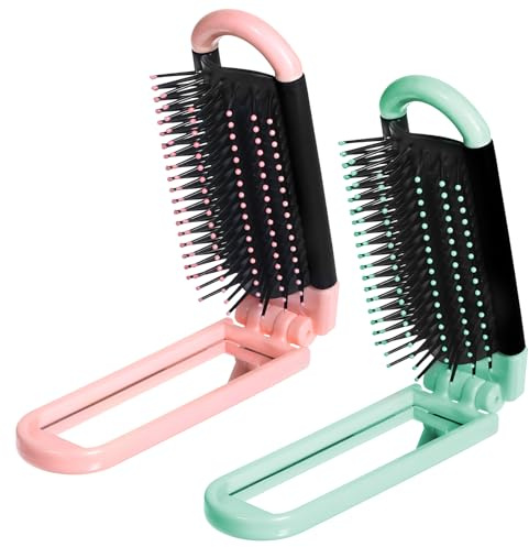 2 Pack Travel Foldable Hair Brush with Mirror for Women Men, Portable Travel Brush Folding Hair Brushes Mini Hairs Comb Compact Massage Comb Hairs Styling Tools for Gym Trip Purse Swimming
