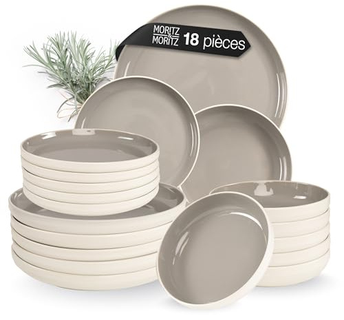 Moritz & Moritz CAVO - Servizio di stoviglie in gres per 6 persone, 18 pezzi - Servizio da tavola moderno nel colore Stone - Servizio combinato facile da pulire con set di piatti e ciotole - Servizio