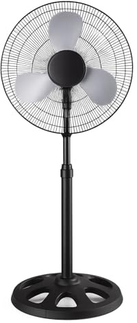 TIENDA EURASIA – Ventilador de Pie | Negro y Plateado | 3 Aspas | 37W | Metal y Polipropileno PP | Ø 34cm | 80 cm Alto | 3 Velocidades | Voltaje Máximo 240V