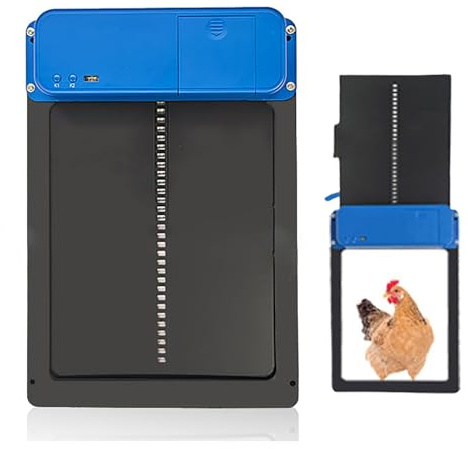 Puerta de gallinero automática grande, funciona con pilas, con temporizador y sensor de luz, función inteligente antipellizcos, adecuada para gallinas, patos, gansos y otras aves de corral