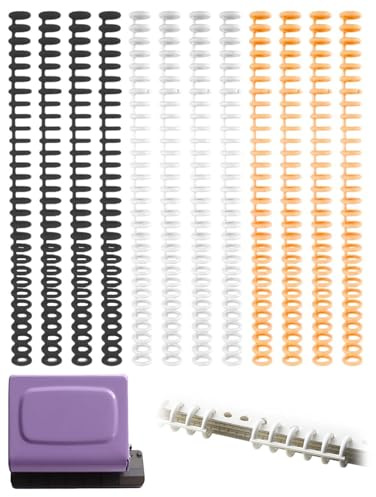 LNGJIN Bindegerät Portable Portable,10 Loch Papier Bindegerät Portable, Spiralbindemaschine, Bindegerät Spiralbindung, für A4/B5/A5-Papier, 12 Stück geteilte Kunststoffringe mit 30 Löchern