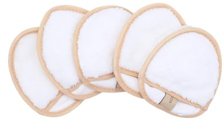 Waschies Lot de 5 mini gants de toilette - Beige/blanc - Nettoyage doux du visage - Lavables, réutilisables et hypoallergéniques - Tous types de peau - Alternative aux cotons et lingettes
