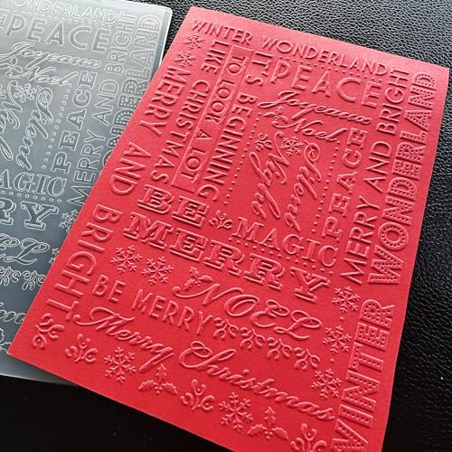 arriettycraft Christmas Sentiment Plastic Embossing Folders for Card Making or Journaling Xmas Joy, Noel Winter Wonderland Embossing Folder Template for Gift Tag Paper Crafting Home Decoration