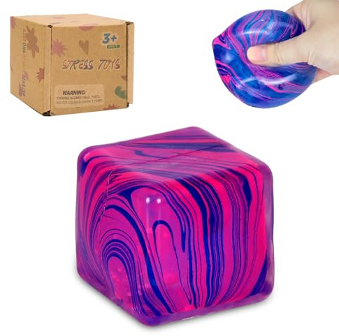 Graphinza Squeeze Toys – Medium 1.97in Soft Stress Relief Toys Cube for Autism Stress Relief, Stress Balls for Adults and Children, Classroom Prizes – Durable Design, Not Easy to Fall Off, (Purple)
