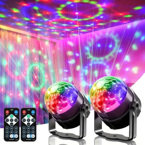 Paquete de 2 bolas de discoteca ABS con control remoto, luces estroboscópicas de DJ, juego de luces de discoteca para fiestas, adecuado para bodas/KTV/fiestas de cumpleaños/iluminación de escenario.