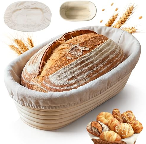 DARDVORLAG Gärkörbchen Oval 25cm mit Leinenbezug – Banneton aus 100% Rattan,Gärkorb für Sauerteigbrot 300–400g,Brotkorb für gleichmäßige Gärung & knusprige Kruste,Brotback Zubehör