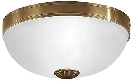 Eglo Lámpara de techo Imperial, 2 luces vintage, rústica, para salón, metal bruñido y vidrio satinado blanco, lámpara de cocina y pasillo con casquillo E27