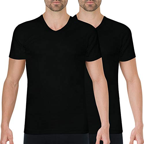 Athena - Lot de 2 T-Shirts Homme Col V - 100% Coton Bio - Label Oeko-TEX® Standard 100 et Certification GOTS - Hypoallergéniques, Manches Courtes