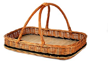 MyBer® Tablett Serviertablett Korb aus Weide für Obst Brot Gebäck Weidentablett Weidenkorb Tragekorb Tragetablett B/T/H 45/30/8cm(23cm mit Henkel) braun Handarbeit K2-136