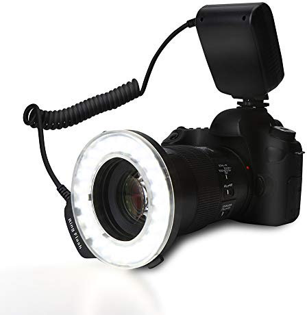 Mugast Ring-blixtljus, bärbar LED-ringljus (48 stycken) med LCD-skärm med 7 ljusstyrkalägen kompatibel med kanon/nikon/pentax/-kameror