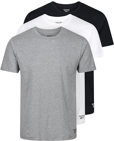 Reebok Santo Magliette Uomo in Cotone – Pack da 3 T-Shirt Uomo Firmate | Abbigliamento Uomo per Palestra e Tempo Libero | Magliette Intime Uomo Traspiranti, Nero/Bianco/Grigio Marl, L