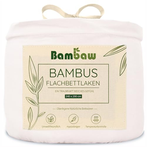 Bambaw Bambus Betttuch ohne Gummizug 240x290 cm, Sommer Bettwäsche, Glatte Bettlaken, hautfreundliche für Allergiker Bettwäsche, 100% nachhaltige Bambus Laken ohne Gummizug (Weiß)