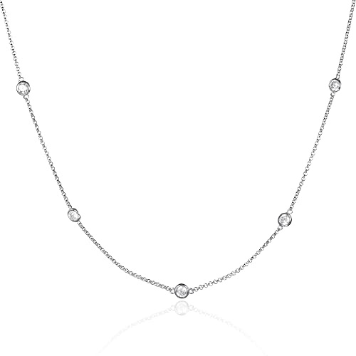 namana Delicado collar de cadena de plata de ley 925, collares de cadena de estación de 45 cm de largo con piedras de circonita cúbica con caja de regalo Para mujer Blanco