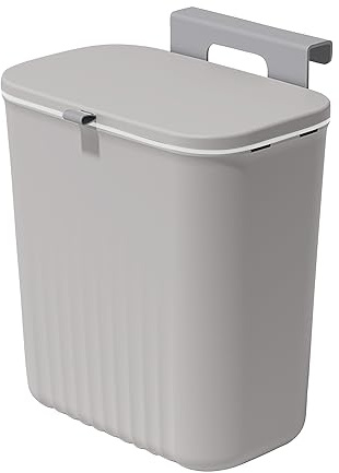 Accmuzzy Pattumiera da Cucina, 9 L Cestino per Rifiuti, Pattumiera Sospesa con Coperchio per Bagno/Camera da Letto, Pattumiera per Camper, Contenitore per Compost da Cucina (Grigio)