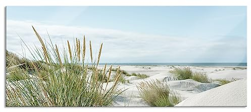 Pixxprint Glasbild Panorama, Wandbild aus Echtglas, Grasige Dünenlandschaft am Meer, 100x40 cm, inkl. Aufhängung und Abstandshalter