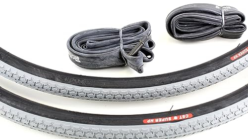 2x Rollstuhl-Reifen 24x1, Hochdruckreifen bis 7,5 bar, 24 Zoll, ETRTO 25-540/541 (600x25A) grau/schwarz, Super HP Blockprofil + Long Wear mit Schläuchen