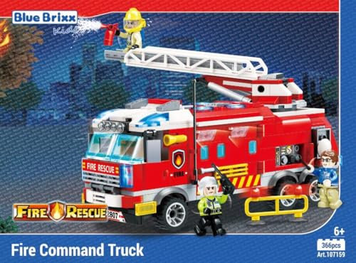 BlueBrixx Kids 107159 – Pompiers municipaux : Chariot de commandement de pompiers en briques de serrage avec 366 éléments de construction