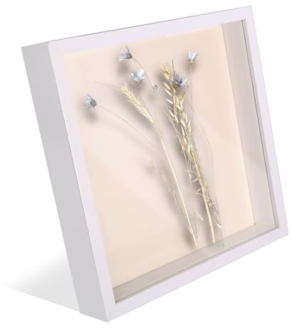 HFDONGL 3D Bilderrahmen zum Befüllen Objektrahmen Bilderrahmen Tief mit Plexiglasplatte Hölzern 3D Rahmen Bilderrahmen Quadratisch für Medaillen Blumen Erinnerungsstücke Foto (23 x 23cm Weiß)