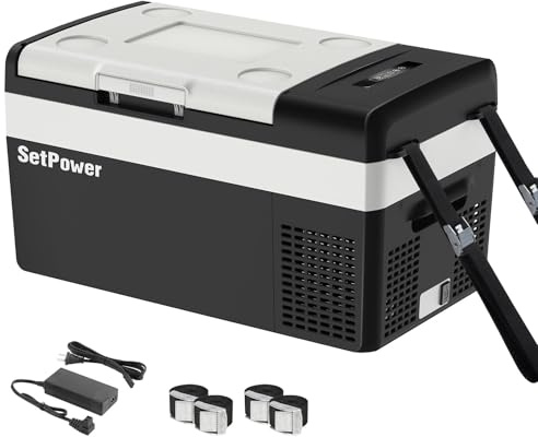 Setpower 12 Volt Refrigerator, 21QT portable freezer,12V Car Fridge With Fix Ropes,Compressor Electric Cooler -4℉~68℉,Plug in cooler for vehiclesTruck RV SUV Van Travel Camping RoadTrip
