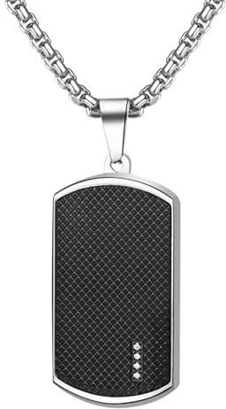 JewelryWe Smycken herr halsband 2 militära identitetsbrickor arméstil Dog Tag hänge med 70 cm kedja silver svart/svart .., 3.9*1.9cm, Rostfritt stål