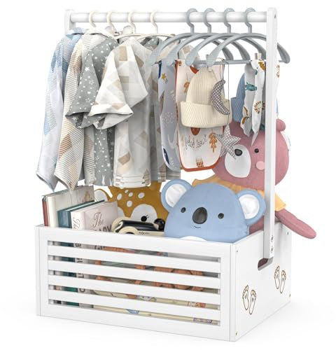 BAMBOOHOMIE Neugeborenen-Geschenk-Holzkiste, Baby-Geschenkkorb mit Griff, Bambus-Dekorbox, Kleiderständer und Aufbewahrungsbox für Babys, Puppen und Haustiere (Weiß, Groß)