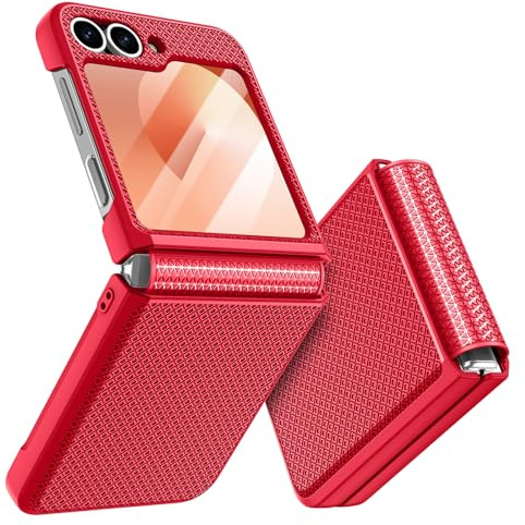 Doeshine Funda para Samsung Z Flip 6 / Z Flip 7 FE, Protección de Pantalla Trasera y Protección de Bisagras, Textura de Moda Delgada, Carcasa para Samsung Galaxy Z Flip 6 / Z Flip 7 FE 5G (Rosso)