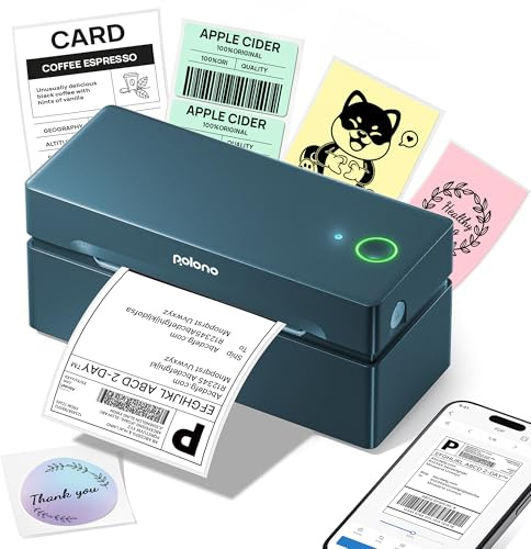 POLONO Bluetooth Thermal Shipping Label Printer, Wireless 4x6 Shipping Label Printer for Small Business, Support iOS, Android, Windows and Mac, Compatible with Amazon, Ebay, Shopify, Etsy, USPS (Blue)
