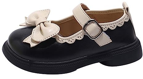 Girls Black Shoes Size 7 Girls Dress Shoes Cute Bow Mary Jane Shoes Ballerina with Satin Ankle Tie for Wedding Birthday (Black, 6 Infant)
