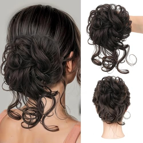Mtuihfo Chignon Cheveux, Postiche Cheveux Naturel Bouclés Extensions, Faux Chignon Synthétique Décoiffé pour Femmes Filles
