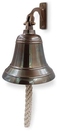 6 Solid Brass Bell Marine Wall Mounted Ship Nautical Bronze Finish Hanging Bell Perfect for Dinner, Indoor, Outdoor, School, Bar, Reception & Church by THDC
