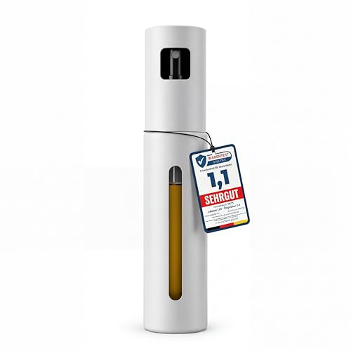 Leisure Life® | NYHET: Premium oljespruta 2.0 – rostfritt stål 100 ml | UV-skydd, BPA-fri, diskmaskinssäker | jämn spraydimma | för kök, grill och airfryer (Lunar Steel – Uv)