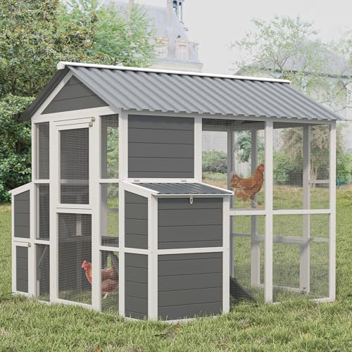 YOPTO Outdoor Wooden Chicken Coop for 10 Chickens,Large Hen House Poultry Habitat Pet Hutch Run Cage with 2 Chicken Nesting Boxes,Walk in Chicken Coops Run W/Ramp and Run,Waterproof Roof,(80×82×69)