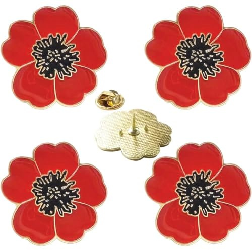 Brxmpn Lot De 5 Broches en Métal avec Coquelicot Rouge, Cadeau du Jour du Souvenir, Épingles Myosotis, Épingles en Émail, Cadeaux pour Femmes Hommes