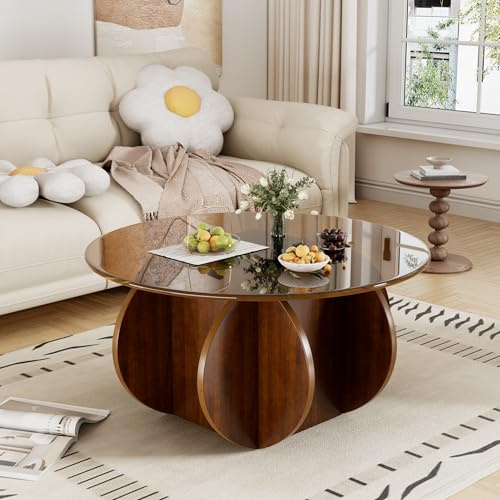 Runder Glas Couchtisch Minimalistischer Wohnzimmertisch mit gehärteter Glasplatte Couchtisch aus Glas Moderner Beistelltisch Salontisch Satztischen für das Wohnzimmer, Büro, Zuhause Ø 60cm * 40cmH