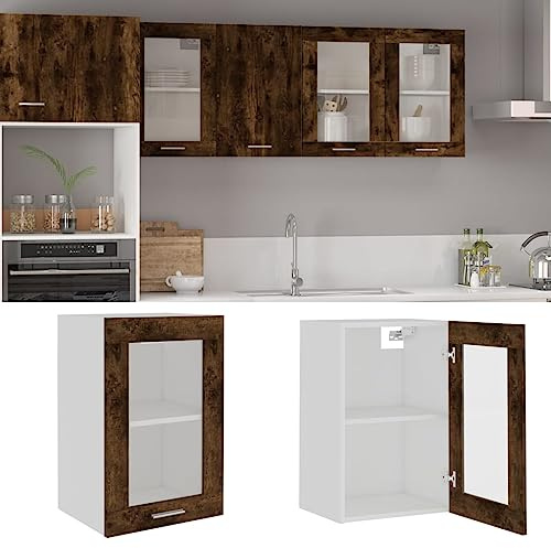 ZQQLVOO Vitrina Colgante Lyon de Roble Ahumado 40x31x60 cm, Mueble de Vidrio con Dos estantes para Cocina, gabinete de Pared en Madera de ingeniería Resistente, Almacenamiento