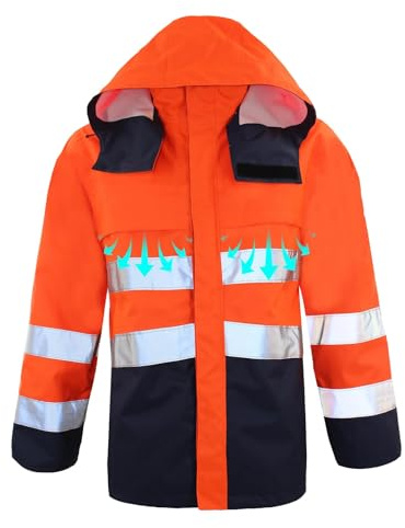 Chaqueta de trabajo para hombre impermeable con capucha, ropa de trabajo para hombre con banda reflectante, chaqueta de carretera en servicio, abrigo de advertencia de tráfico cálido invierno, naranja