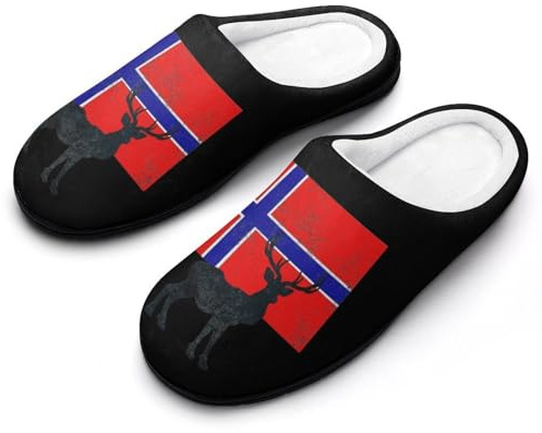 Norwegian Flag And Deer Soft Cotton Slippers for Women Washable Indoor Slipper Slip-On Lightweight Home Shoes