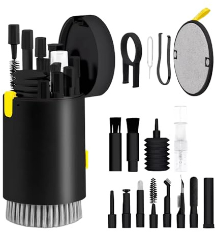 Kit de Nettoyage Clavier, 20-en-1, Kit d'Outils de Nettoyage Multifonctionnel avec Brosse, pour Écouteurs, Ordinateur, Clavier, Écran Téléphone, Objectif Appareil Photo, sans Liquide (Noir)