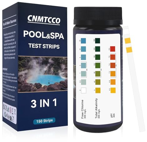 CNMTCCO 3-i-1 pool- och spa-testremsor kit med 150 testremsor för vattenanalys, exakt mätare för fritt klor, brom, alkalinitet, pH, pooltillbehör