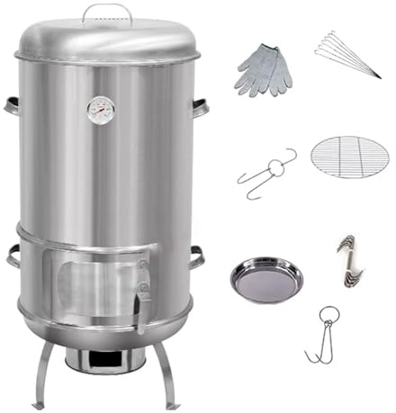 Barbecue a barile per affumicatori a carbonella in acciaio inox, grande capacità a 360°, forno da appendere con termometro porta centrale barbecue all'aperto