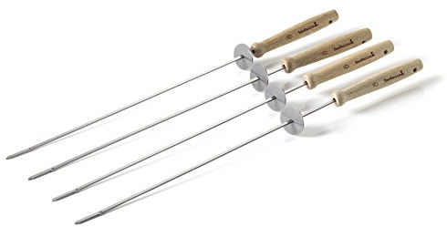 barbecook Spiedini da Barbecue riutilizzabili, Set di 4 spiedini, Accessori per Barbecue in Acciaio Inox e Legno, 46 cm